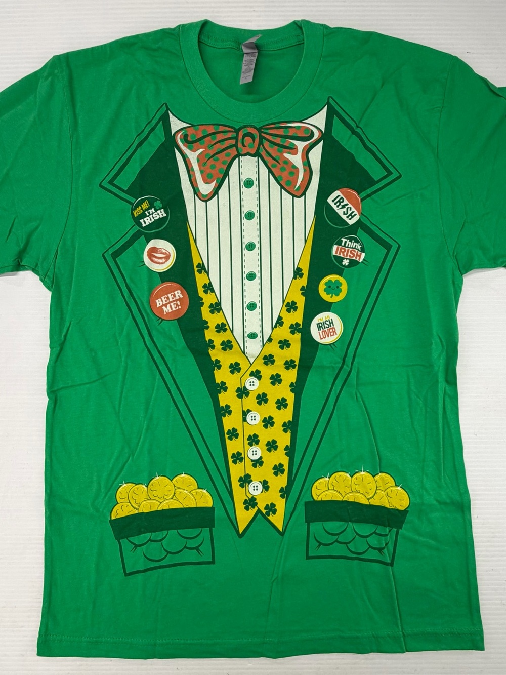 St. Patrick's Day Green Novelty Tuxedo Graphic Tee Large